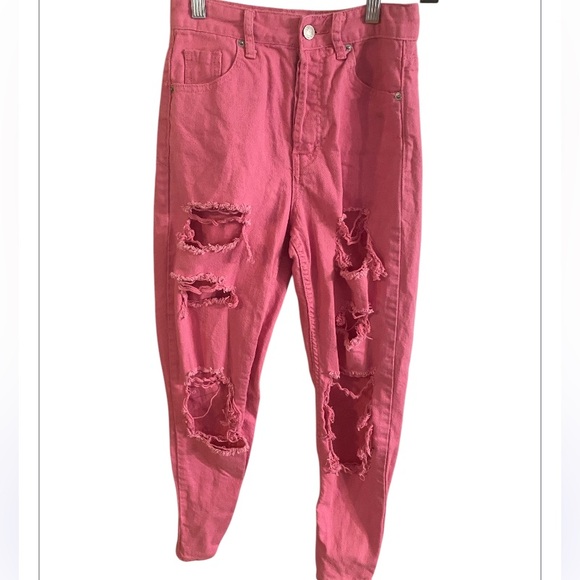 S.O.N.G. Denim - S.O.NG. Classic Mom jeans.  Bright pink.  Distressed.  Size 1/25.